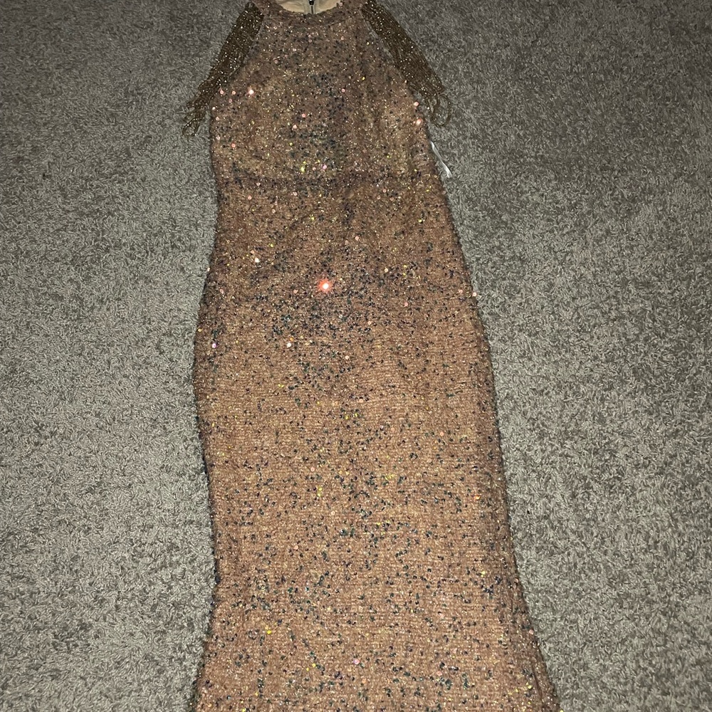 SHEIN Brown Sequin Backless Dress